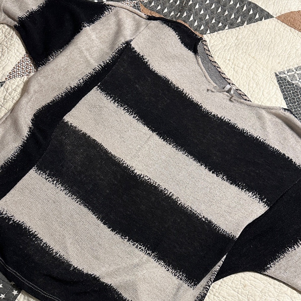 Honeyme Black and Gray Striped Blouse